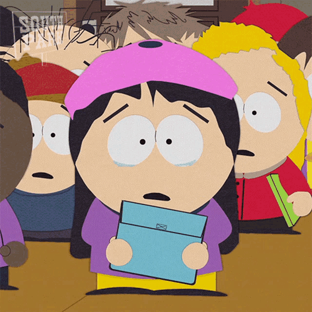 a cartoon of a girl with a pink hat is crying