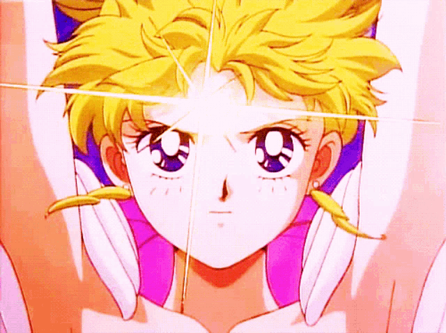 a close up of a girl 's face with a glowing light coming out of her eyes