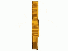 a gold symbol with an arrow pointing down and a cross on a white background .