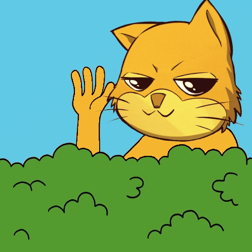 a cartoon cat waving from behind a bush with the number 3