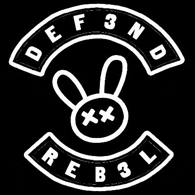 a black and white logo with a dead bunny rabbit in the middle .