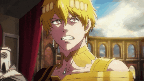 a yellow haired anime character with a crown on his head is making a funny face
