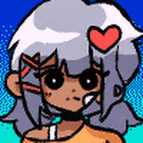 a cartoon girl with a heart on her head