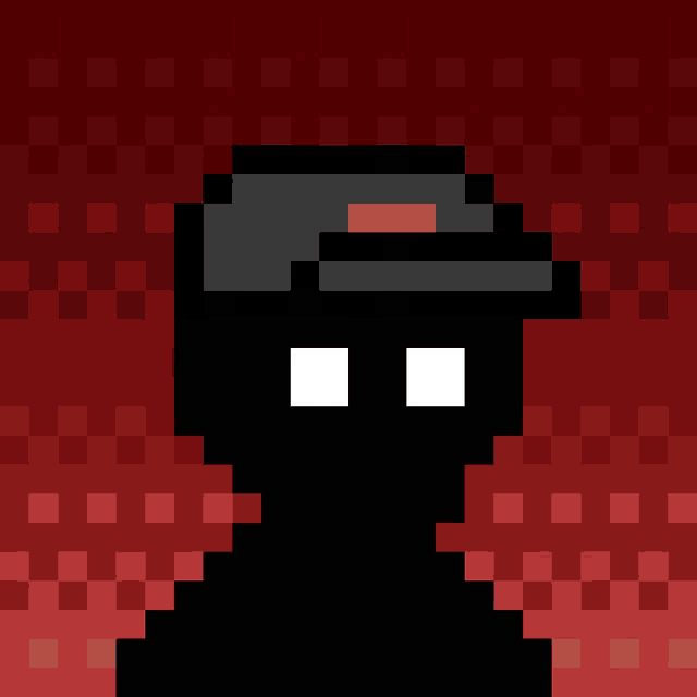 a pixel art of a person with a hat on