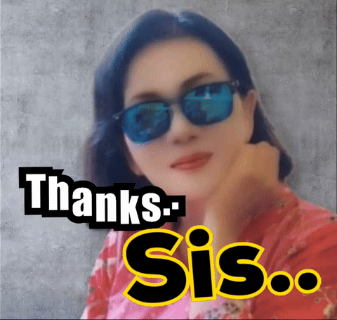 a woman wearing sunglasses with the words thanks sis written above her