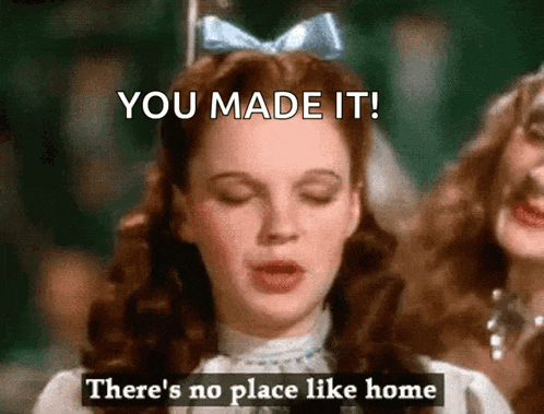 a woman with a blue bow on her head says " you made it "