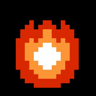 a pixel art of a fireball with a white cross in the center .