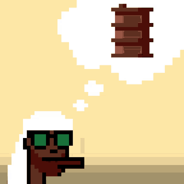 a pixel art drawing of a man smoking a cigar and thinking about a barrel