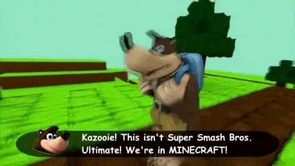 a cartoon character is talking to another cartoon character in a video game called minecraft .