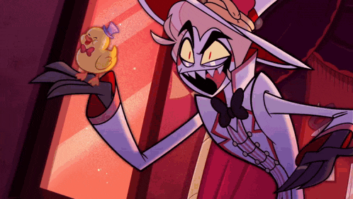 a cartoon character is holding a small duck in his hand