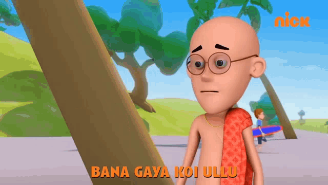 a cartoon character with the words bana gaya koi ullu on the bottom