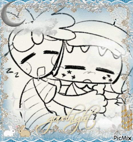 a black and white drawing of two people hugging with the words goodnight written on the bottom