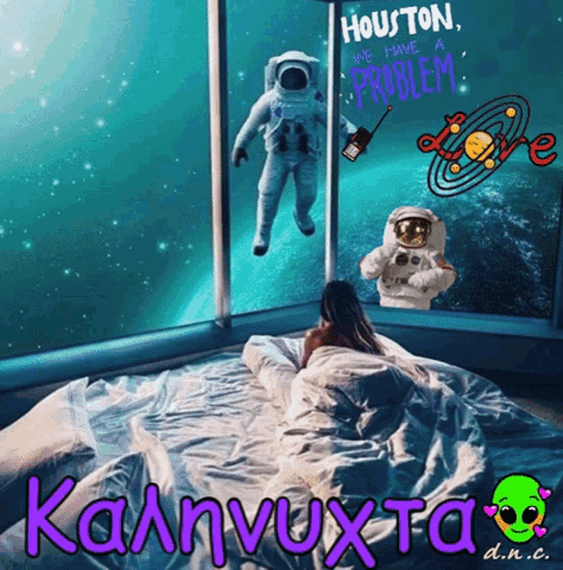 a poster that says houston we have a problem with an astronaut