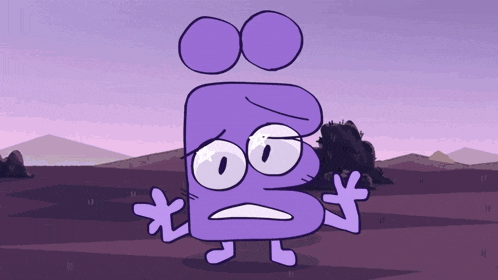a cartoon character with a purple face and arms and legs