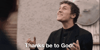 a man in a suit is saying thanks be to god