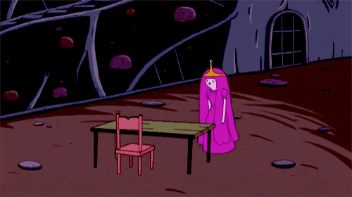 princess bubblegum from adventure time is standing next to a chair and a door