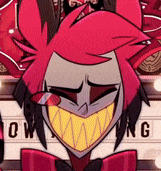 a cartoon character with red hair and a bow tie is smoking a cigarette and smiling .