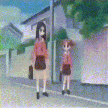 a cartoon of two girls standing next to each other on a sidewalk .