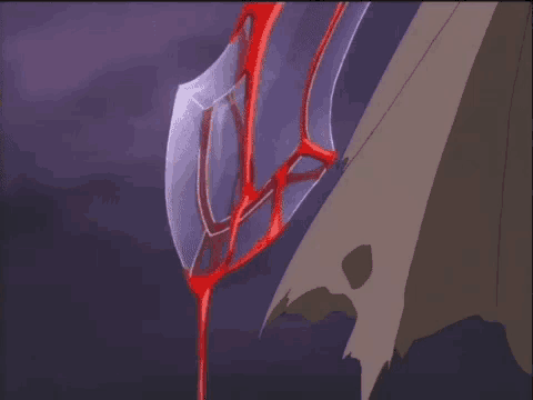 a cartoon drawing of a sword with blood dripping out of it