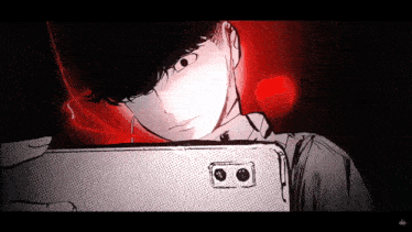 a black and white drawing of a man taking a selfie with his phone