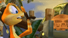a cartoon character is looking at something in a video game