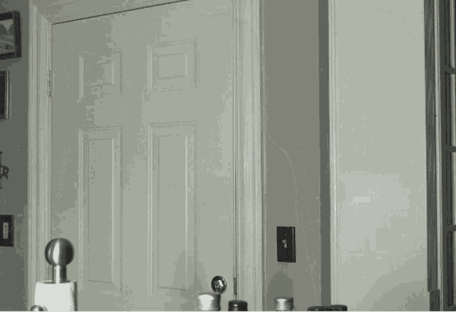 a white door with a light switch on the wall
