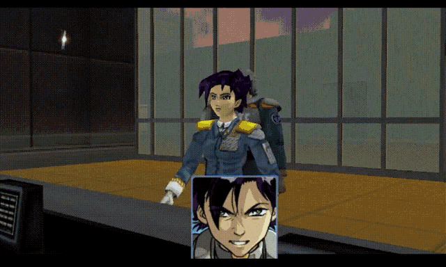 a video game shows a woman in a military uniform standing in front of a window