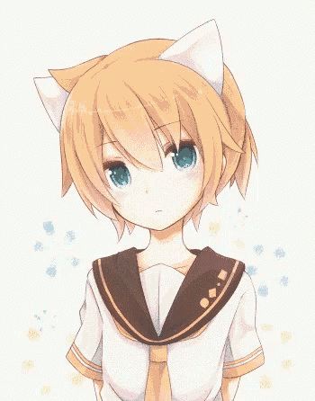 a girl with cat ears is wearing a sailor uniform