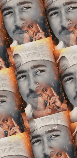 a collage of images of a man with the time 9:08 pm