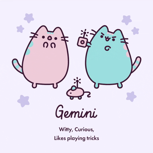 a cartoon drawing of two cats with the name gemini on it