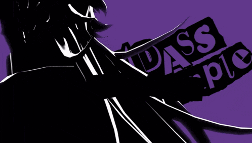 a purple and green background with a silhouette of a man