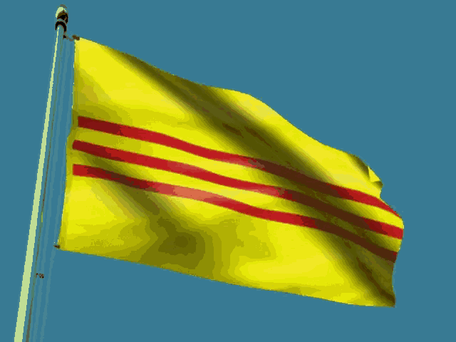 a yellow flag with red stripes on it
