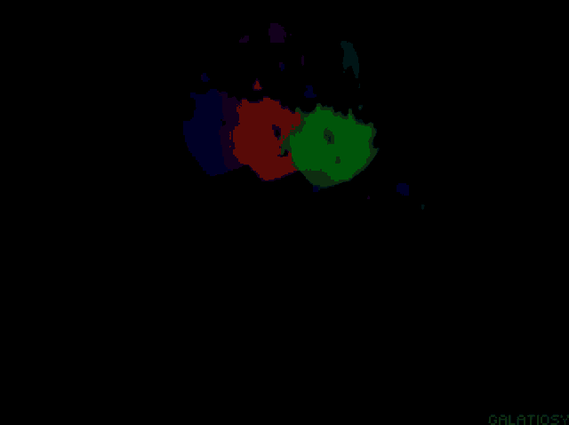 a black background with a colorful glowing object and the word galatios on the bottom