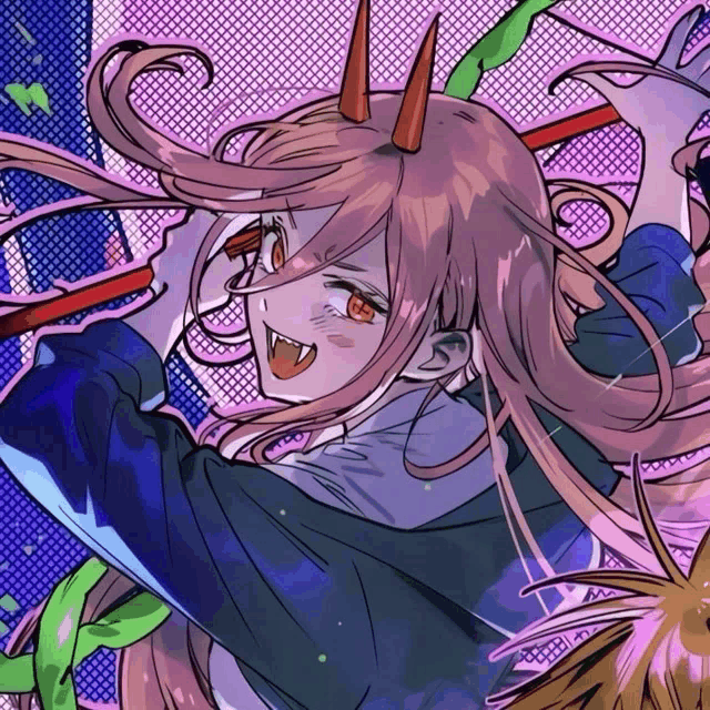 a drawing of a girl with horns and fangs