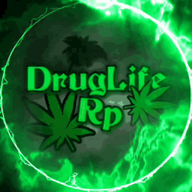 a green logo for druglife rp with a palm tree