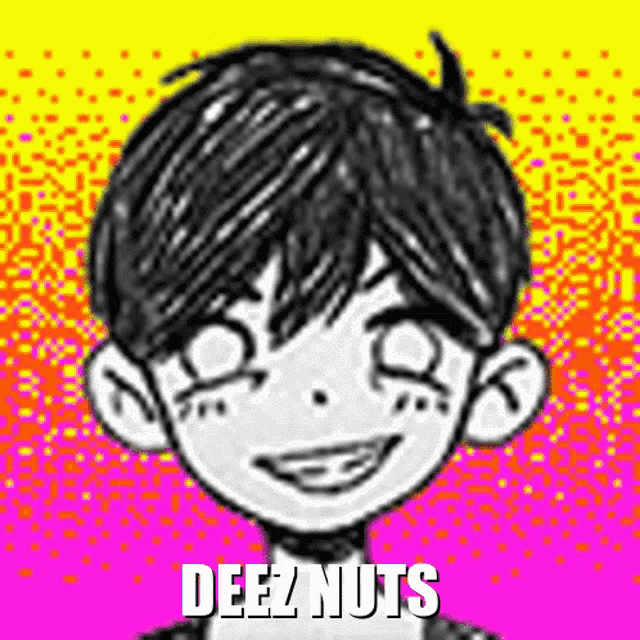 a black and white drawing of a boy with a colorful background and the words `` deez nuts '' written on it .