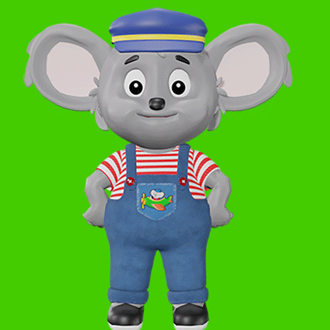 a cartoon koala wearing overalls and a hat