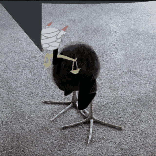 a drawing of a chicken with a bandaged head