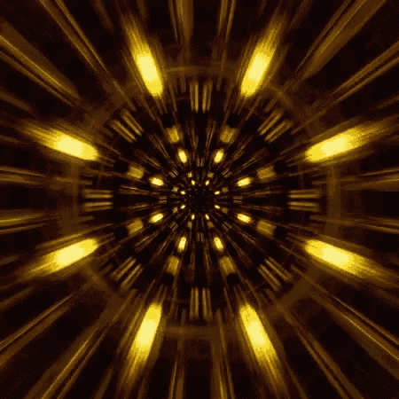 it looks like a kaleidoscope with a lot of yellow lights coming out of it .