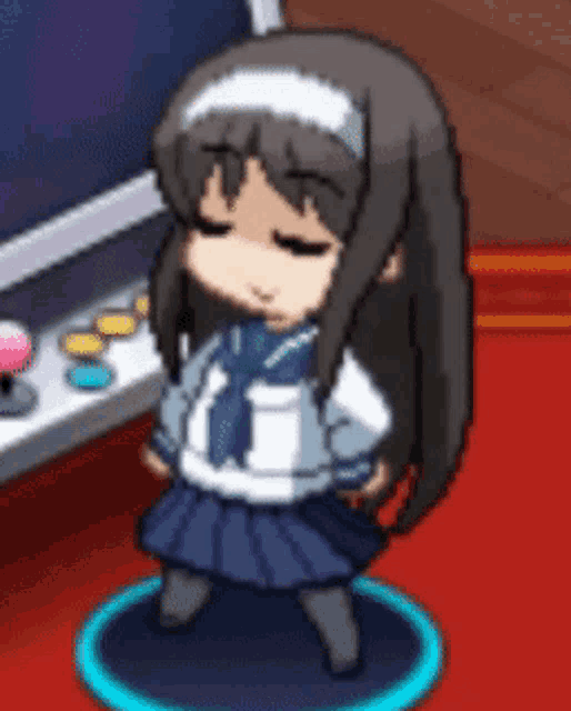 a pixel art drawing of a girl in a school uniform