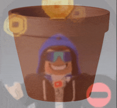 a brown pot with a picture of a man in a blue hat