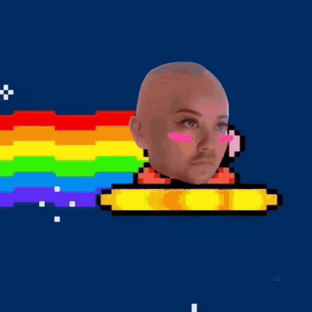 a pixel art of a woman 's head with a rainbow coming out of it