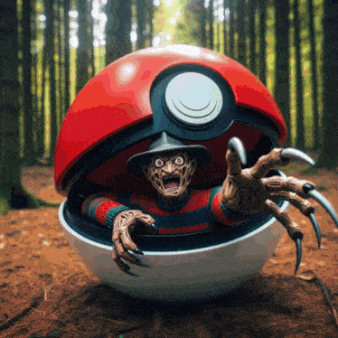 a freddy krueger figure is coming out of a poke ball