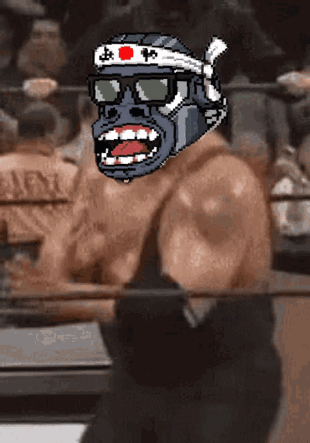 a pixel art of a gorilla wearing sunglasses and a bandana