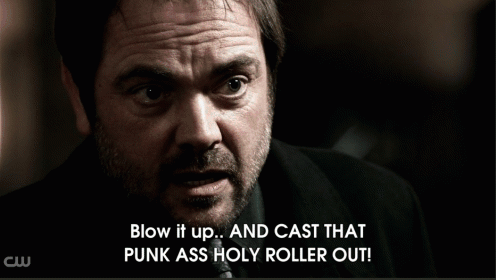 Crowley Motivating Sam Yey GIF - Supernatural Crowley Blow It Up GIFs