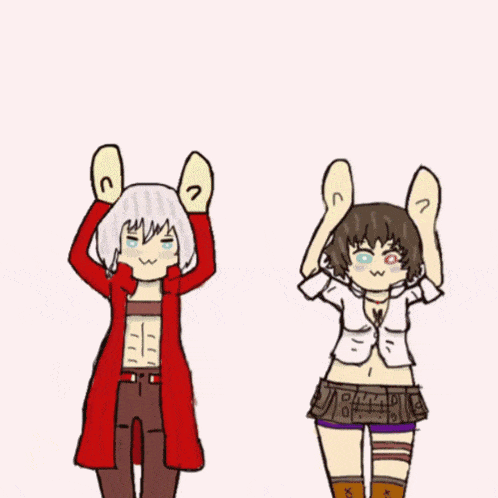 a drawing of a man in a red coat and a girl in a plaid skirt dancing