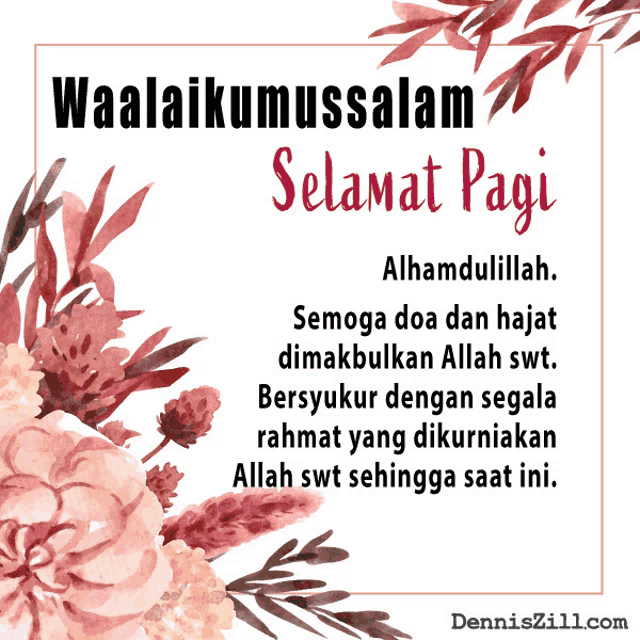 a card that says waalaikumussalam selamat pagi on it