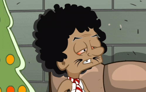 a cartoon drawing of a man with a red eye