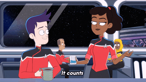 a cartoon of a man and a woman sitting at a table with the words " it counts " written on the bottom