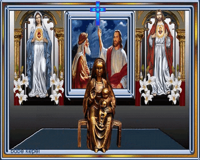 a picture of jesus and mary with the words bode kopel on the bottom left